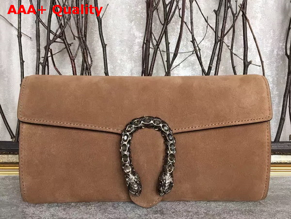 Gucci Dionysus Suede Clutch in Taupe Suede Leather Replica