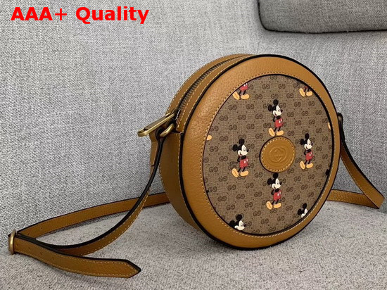 Gucci Disney X Gucci Round Shoulder Bag Beige Ebony Mini GG Supreme Canvas with Mickey Mouse Print and Light Brown Leather Trim 603938 Replica