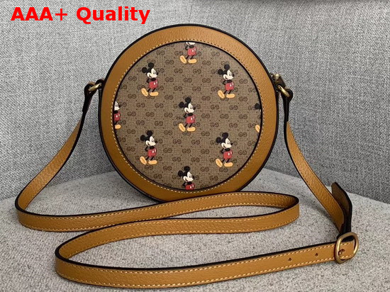 Gucci Disney X Gucci Round Shoulder Bag Beige Ebony Mini GG Supreme Canvas with Mickey Mouse Print and Light Brown Leather Trim 603938 Replica