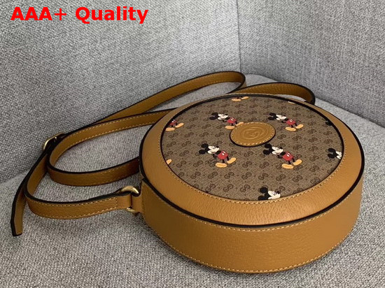 Gucci Disney X Gucci Round Shoulder Bag Beige Ebony Mini GG Supreme Canvas with Mickey Mouse Print and Light Brown Leather Trim 603938 Replica