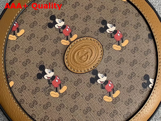 Gucci Disney X Gucci Round Shoulder Bag Beige Ebony Mini GG Supreme Canvas with Mickey Mouse Print and Light Brown Leather Trim 603938 Replica