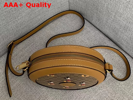 Gucci Disney X Gucci Round Shoulder Bag Beige Ebony Mini GG Supreme Canvas with Mickey Mouse Print and Light Brown Leather Trim 603938 Replica