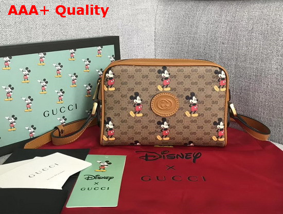 Gucci Disney X Gucci Shoulder Bag Beige Ebony Mini GG Supreme Canvas with Mickey Mouse Print and Light Brown Leather Trim 602536 Replica