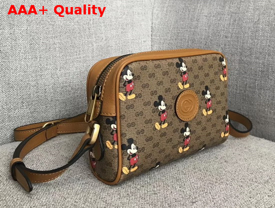 Gucci Disney X Gucci Shoulder Bag Beige Ebony Mini GG Supreme Canvas with Mickey Mouse Print and Light Brown Leather Trim 602536 Replica