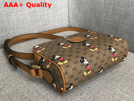 Gucci Disney X Gucci Shoulder Bag Beige Ebony Mini GG Supreme Canvas with Mickey Mouse Print and Light Brown Leather Trim 602536 Replica