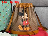 Gucci Disney X Gucci Small Bucket Bag Beige Ebony Mini GG Supreme Canvas with Mickey Mouse Print and Light Brown Leather Trim 602691 Replica