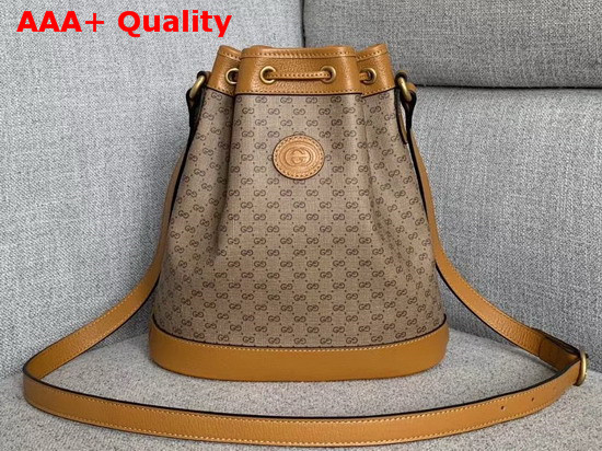 Gucci Disney X Gucci Small Bucket Bag Beige Ebony Mini GG Supreme Canvas with Mickey Mouse Print and Light Brown Leather Trim 602691 Replica