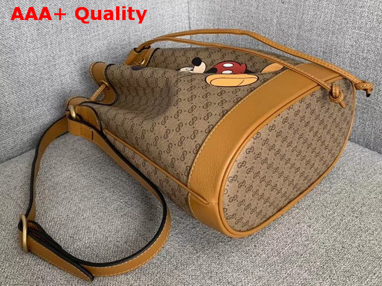 Gucci Disney X Gucci Small Bucket Bag Beige Ebony Mini GG Supreme Canvas with Mickey Mouse Print and Light Brown Leather Trim 602691 Replica