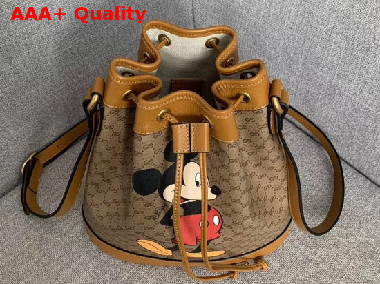 Gucci Disney X Gucci Small Bucket Bag Beige Ebony Mini GG Supreme Canvas with Mickey Mouse Print and Light Brown Leather Trim 602691 Replica