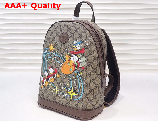 Gucci Disney x Gucci Donald Duck Small Backpack Beige and Ebony GG Supreme Canvas 552884 Replica