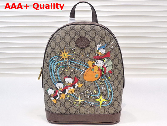 Gucci Disney x Gucci Donald Duck Small Backpack Beige and Ebony GG Supreme Canvas 552884 Replica