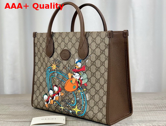 Gucci Disney x Gucci Donald Duck Tote Bag Beige and Ebony GG Supreme Canvas 648134 Replica