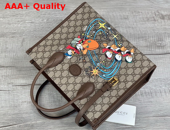 Gucci Disney x Gucci Donald Duck Tote Bag Beige and Ebony GG Supreme Canvas 648134 Replica