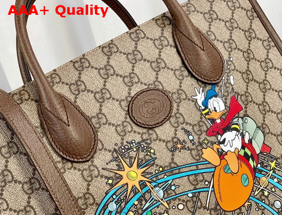 Gucci Disney x Gucci Donald Duck Tote Bag Beige and Ebony GG Supreme Canvas 648134 Replica