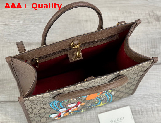 Gucci Disney x Gucci Donald Duck Tote Bag Beige and Ebony GG Supreme Canvas 648134 Replica