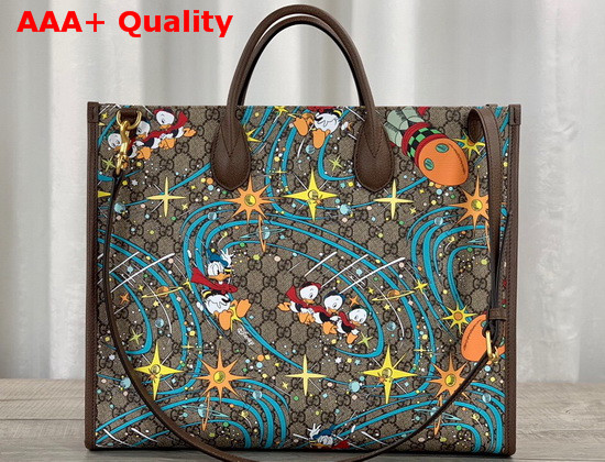 Gucci Disney x Gucci Donald Duck Tote Bag Beige and Ebony GG Supreme Canvas 650037 Replica