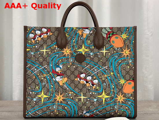 Gucci Disney x Gucci Donald Duck Tote Bag Beige and Ebony GG Supreme Canvas 650037 Replica