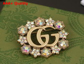 Gucci Double G Crystal Flower Brooch Antique Gold Toned Metal 753794 Replica