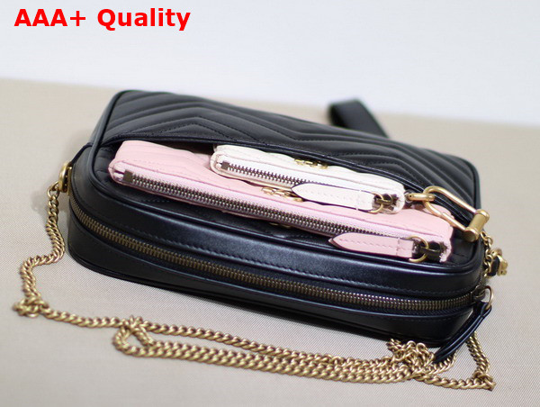 Gucci Double G Multi Use Mini Bag Black Pink and White Chevron Matelasse Leather 699758 Replica