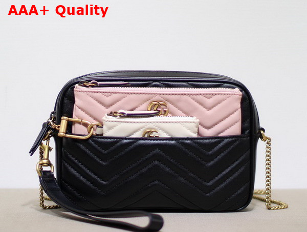 Gucci Double G Multi Use Mini Bag Black Pink and White Chevron Matelasse Leather 699758 Replica