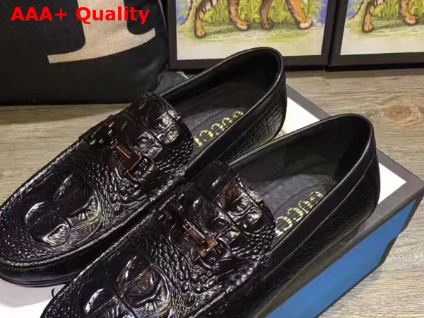 Gucci Driver Shoes in Black Crocodile Embossed Leather Replica