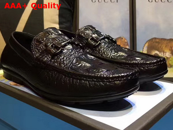 Gucci Driver Shoes in Black Crocodile Embossed Leather Replica