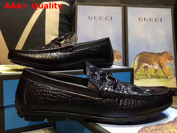 Gucci Driver Shoes in Black Crocodile Embossed Leather Replica