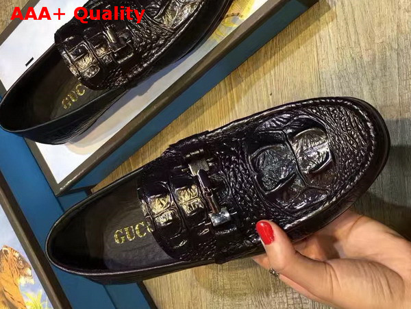 Gucci Driver Shoes in Black Crocodile Embossed Leather Replica