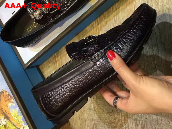 Gucci Driver Shoes in Black Crocodile Embossed Leather Replica