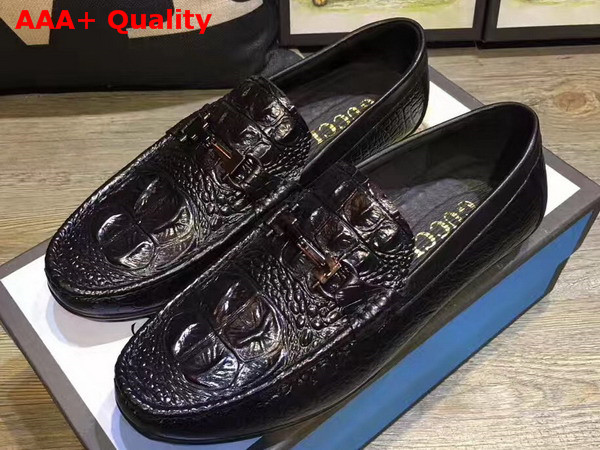 Gucci Driver Shoes in Black Crocodile Embossed Leather Replica