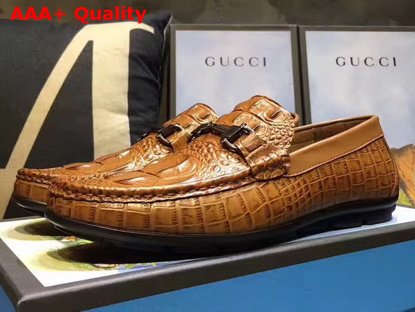 Gucci Driver Shoes in Brown Crocodile Embossed Leather Replica