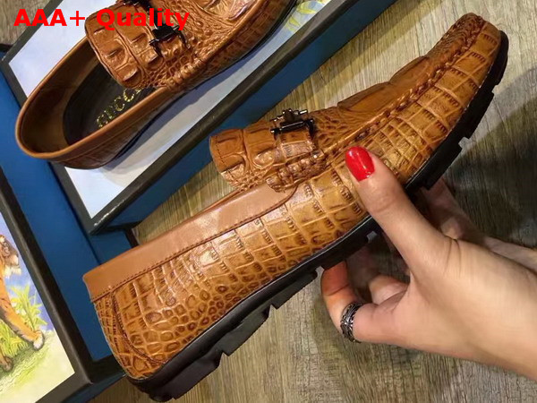 Gucci Driver Shoes in Brown Crocodile Embossed Leather Replica