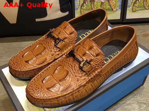 Gucci Driver Shoes in Brown Crocodile Embossed Leather Replica