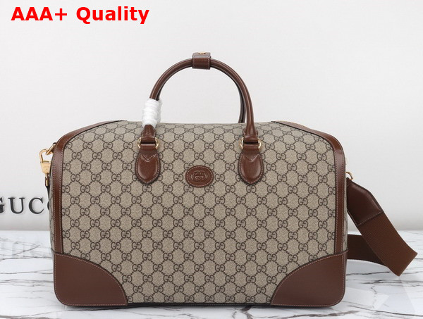 Gucci Duffle Bag with Interlocking G Beige and Ebony GG Supreme Canvas 696014 Replica