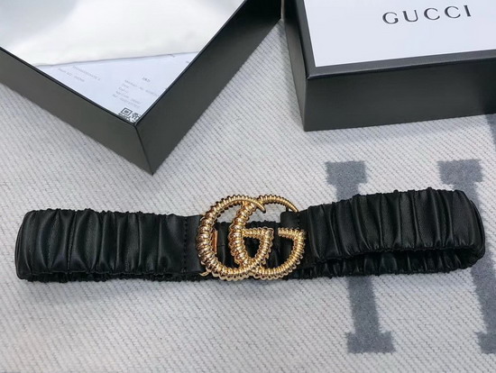 Gucci Elasticized Belt with Torchon Double G Buckle Black Leather 582093