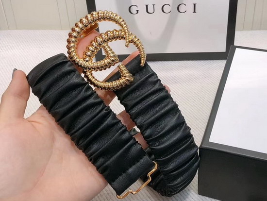 Gucci Elasticized Belt with Torchon Double G Buckle Black Leather 582093