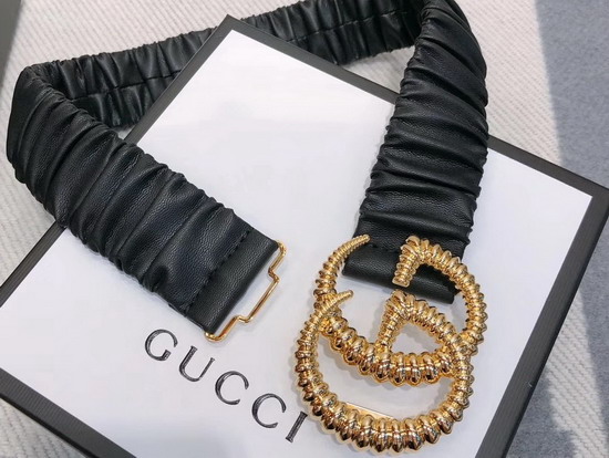 Gucci Elasticized Belt with Torchon Double G Buckle Black Leather 582093