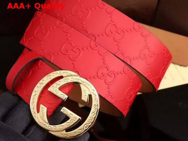 Gucci Embossed Leather GG Belt With G Buckle Red Replica