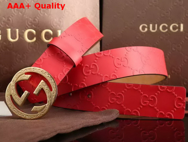 Gucci Embossed Leather GG Belt With G Buckle Red Replica