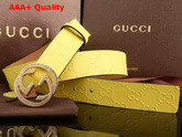 Gucci Embossed Leather GG Belt With Gold G Buckle Yellow Replica