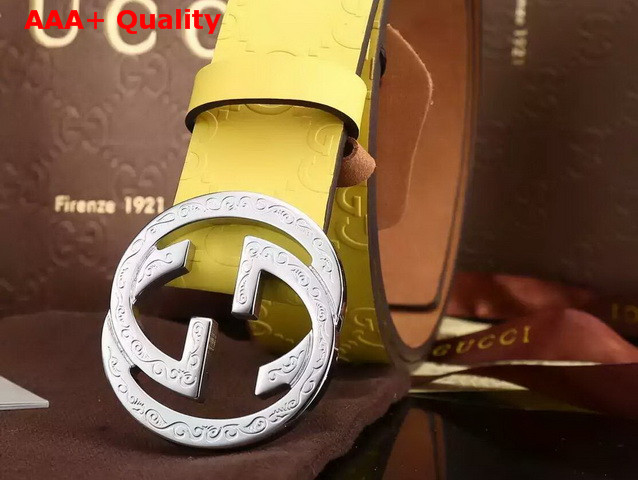 Gucci Embossed Leather GG Belt With Silver G Buckle Yellow Replica