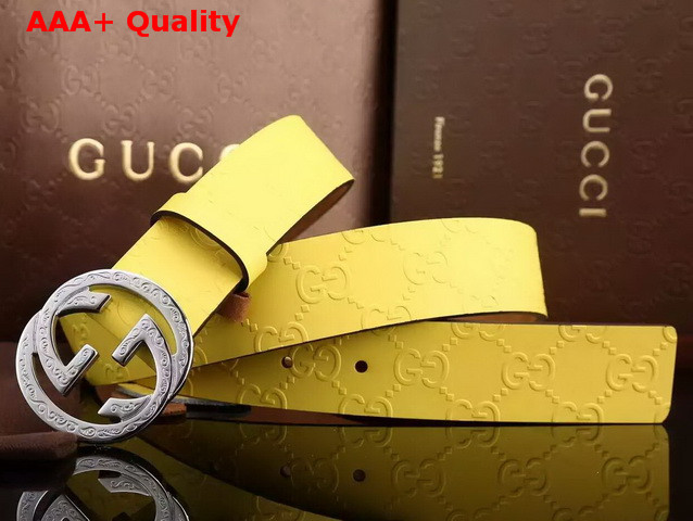 Gucci Embossed Leather GG Belt With Silver G Buckle Yellow Replica