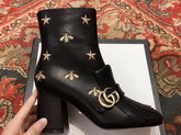 Gucci Embroidered Leather Mid Heel Ankle Boot Black 551545