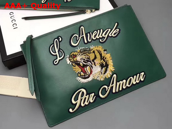 Gucci Embroidered Leather Pouch Emerald Green Leather 431416 Replica