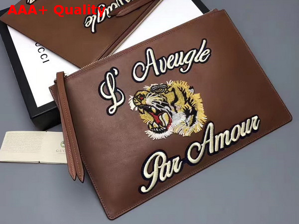 Gucci Embroidered Leather Pouch in Brown Leather 431416 Replica