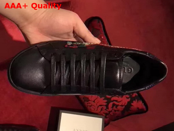 Gucci Embroidered Sneaker Dragon Embroidering Black Calf Leather Replica