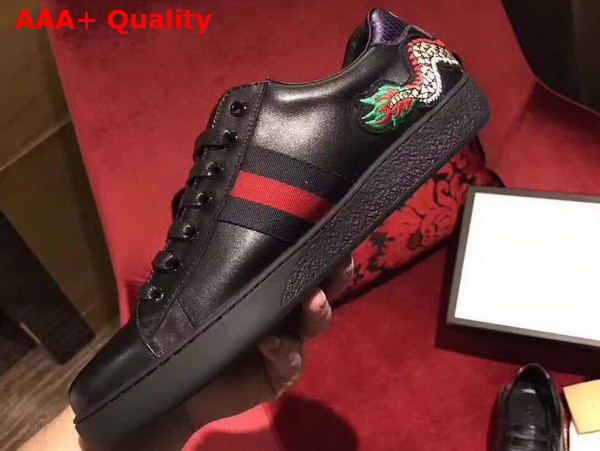 Gucci Embroidered Sneaker Dragon Embroidering Black Calf Leather Replica