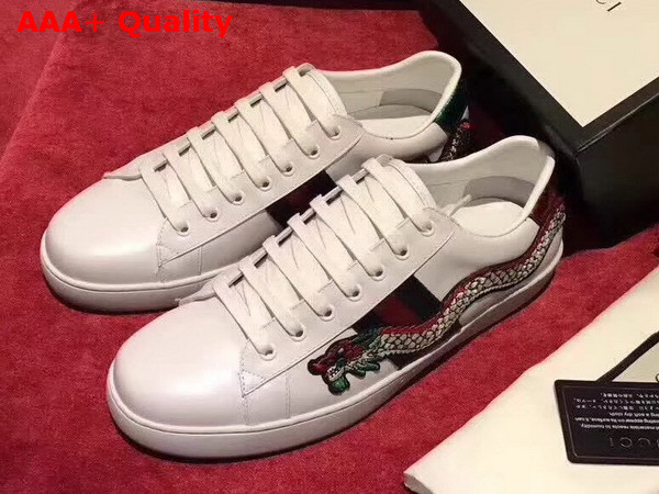 Gucci Embroidered Sneaker Dragon Embroidering White Calf Leather Replica