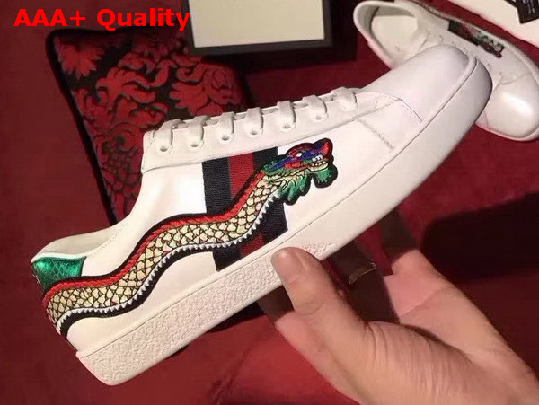 Gucci Embroidered Sneaker Dragon Embroidering White Calf Leather Replica