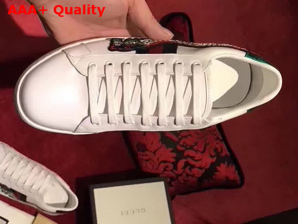 Gucci Embroidered Sneaker Dragon Embroidering White Calf Leather Replica